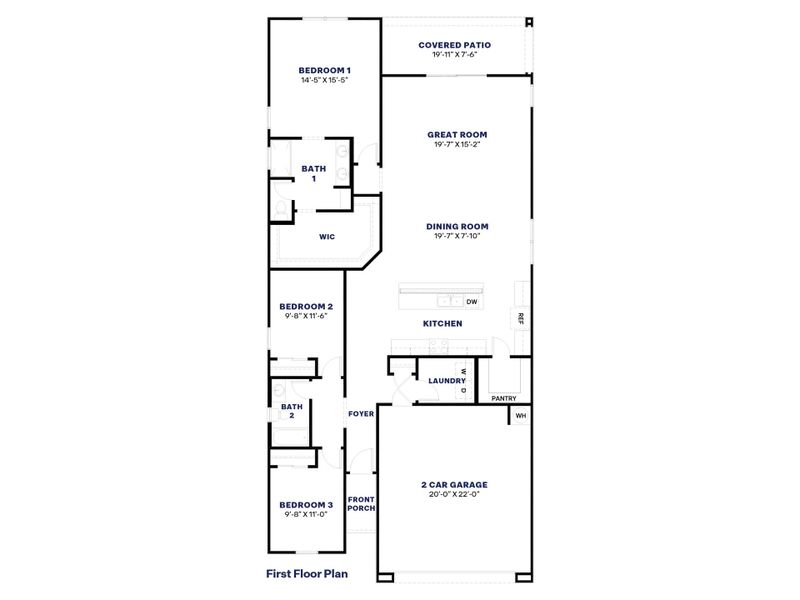 2D floor plan layout for the Pelican by D.R. Horton in Moonlight, Maricopa, AZ (Image 4).