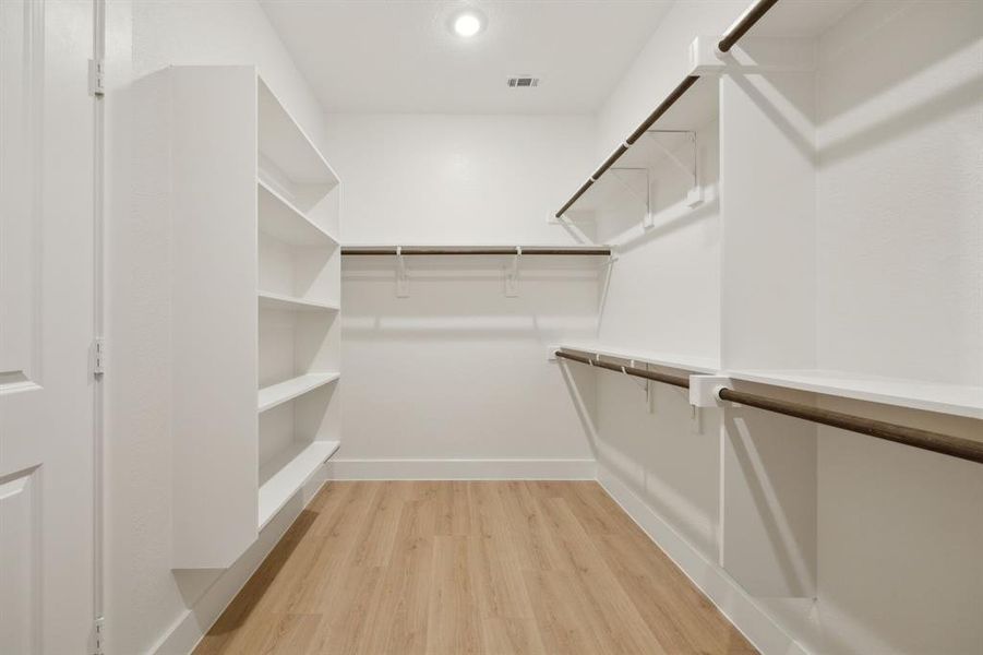 Spacious closet with hardwood / wood-style floors