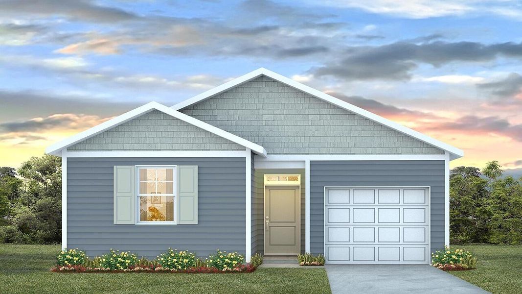 Front exterior of a new home in Center Pointe, Santee, SC, highlighting curb appeal (Image 1).