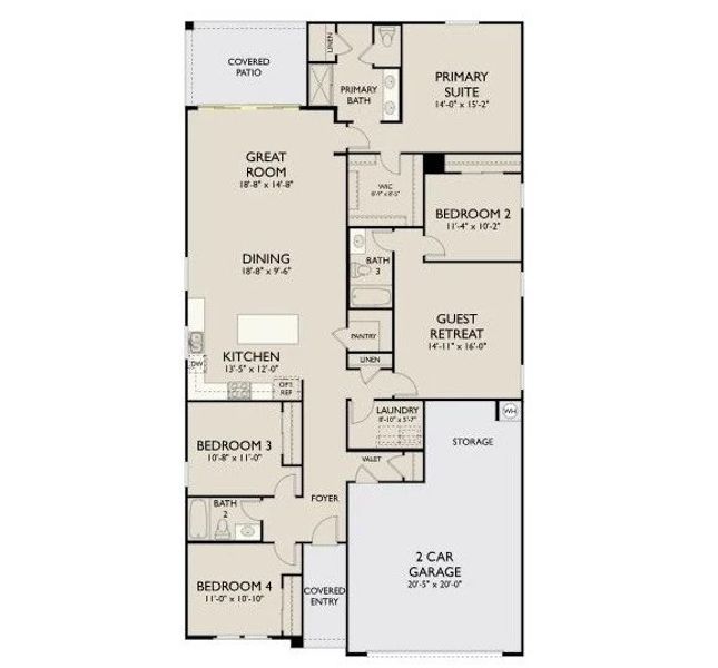 2D floor plan layout of this home in Skyline Village, San Tan Valley, AZ (Image 5).