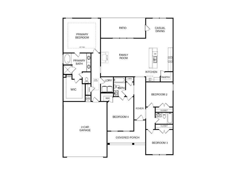 2D floor plan layout for the (GA)The Everett | Front Entry by Reliant Homes in Woodland Hills, Loganville, GA (Image 3).