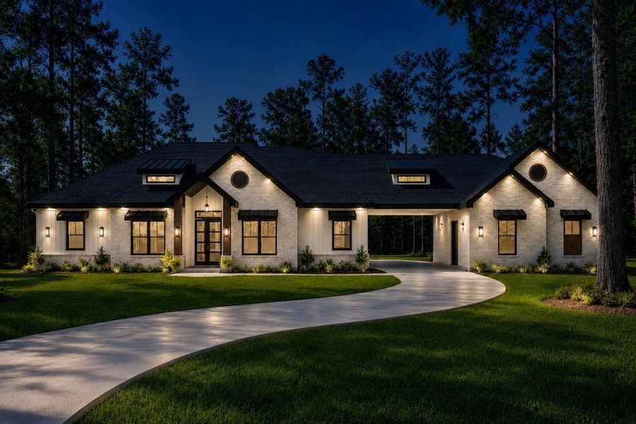 Front exterior of a new home in , Huntsville, TX, highlighting curb appeal (Image 2). Front exterior of a new home in , Huntsville, TX, highlighting curb appeal (Image 2).