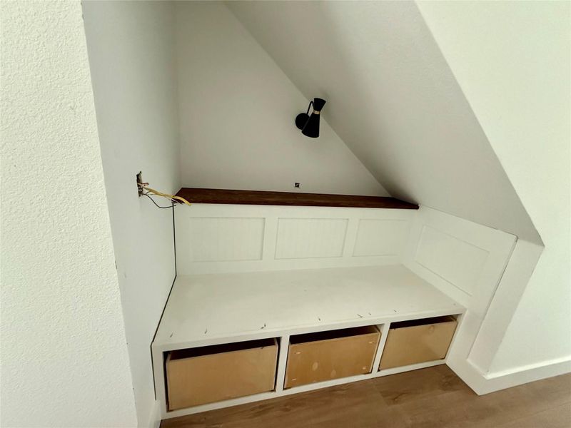 Perfect little daybed reading area under the stairs (not complete) Perfect little daybed reading area under the stairs (not complete)