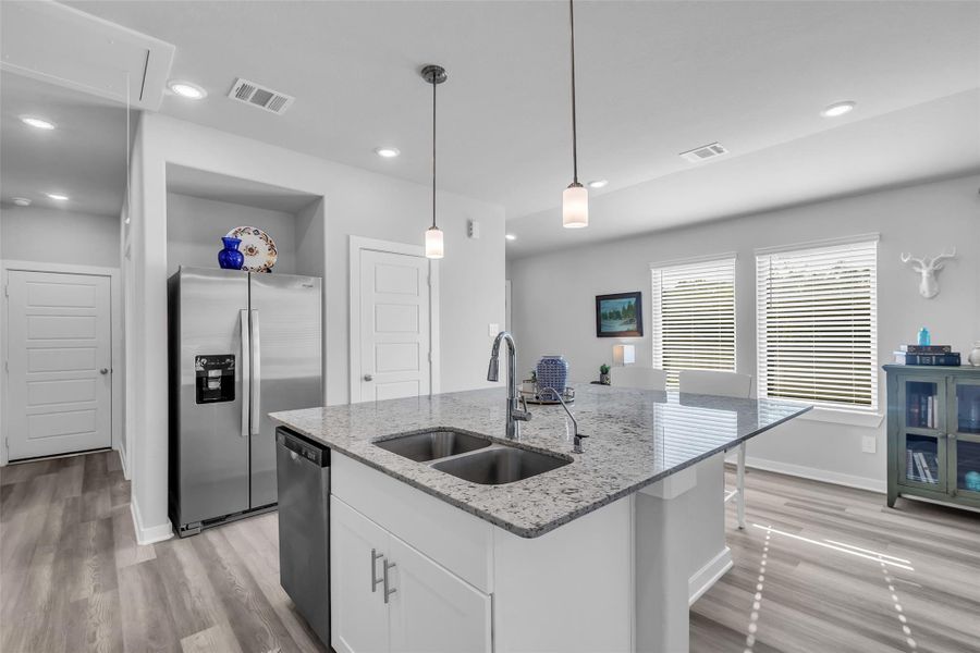 High ceilings and granite counters.