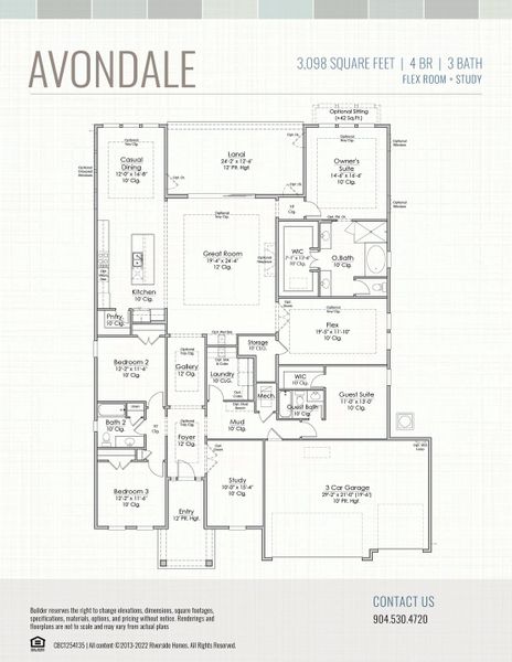 2D floor plan layout for the Avondale by Riverside Homes in Hidden Creek at SilverLeaf, St. Augustine, FL (Image 3). 2D floor plan layout for the Avondale by Riverside Homes in Hidden Creek at SilverLeaf, St. Augustine, FL (Image 3).