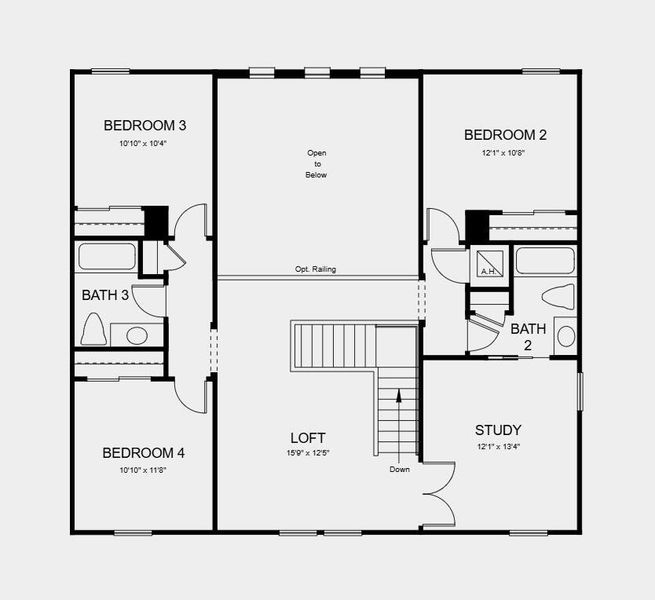 Second Floor Plan - Additional Highlights Include: gourmet kitchen, 8' interior doors, a soaking tub with a separate shower in the primary bathroom, outdoor kitchen rough-in, and impact windows throughout the whole house
