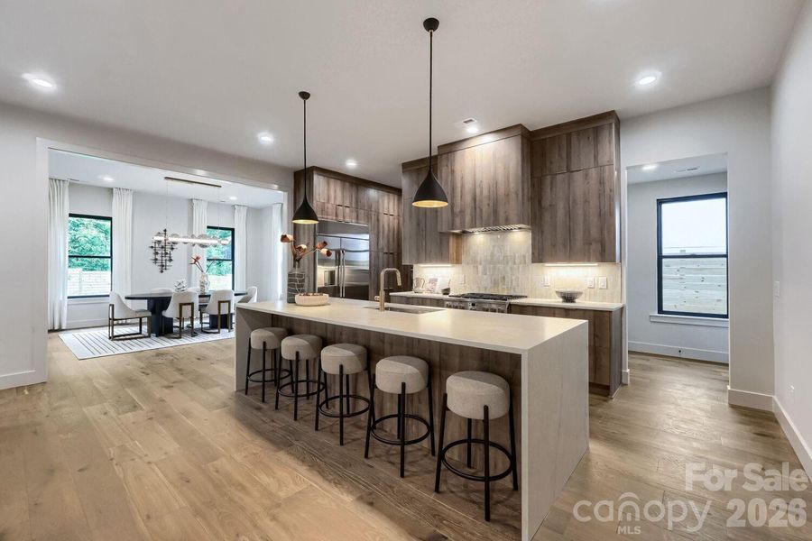 Oversized waterfall kitchen island