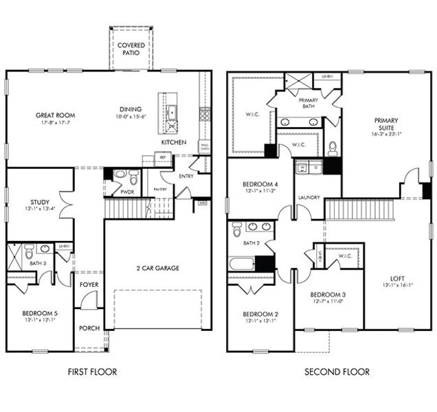 2D floor plan layout of this home in Oak Manor - Signature Series, Garner, NC (Image 2).