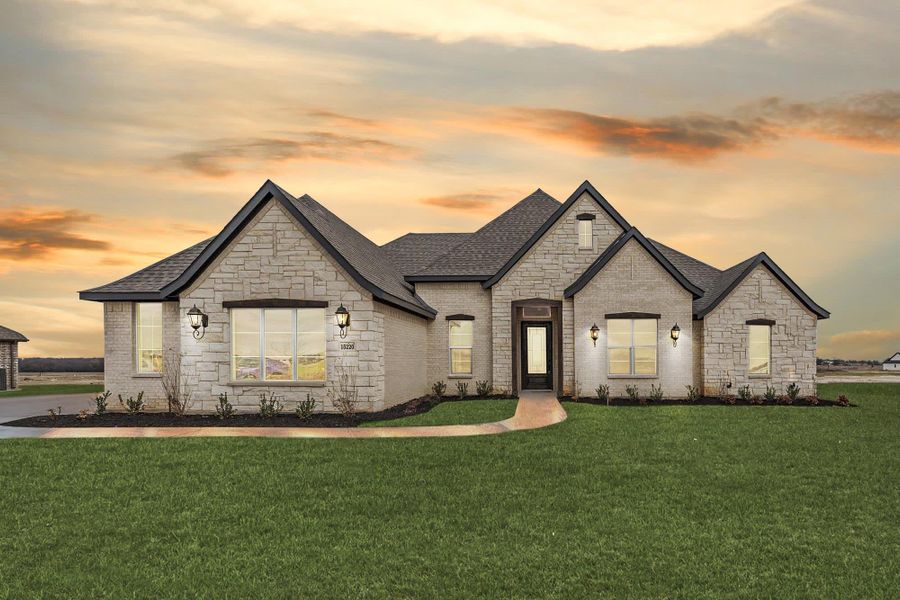 Elevation B with Stone | Concept 2623 at The Meadows in Gunter, TX by Landsea Homes