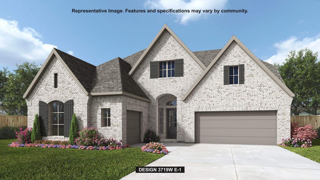 Front exterior of a new home in Eldorado At Santa Rita Ranch 60', Liberty Hill, TX, highlighting curb appeal (Image 1).