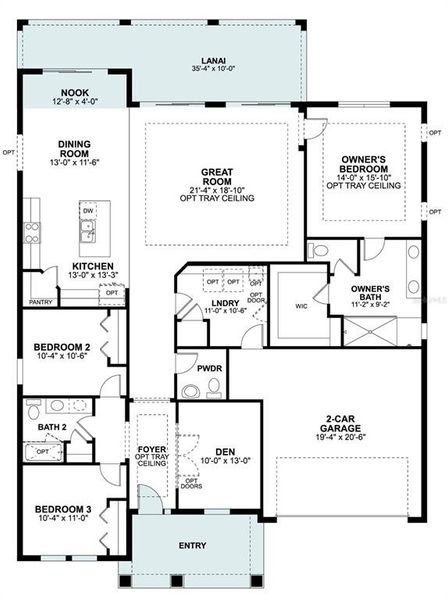 2D floor plan layout of this home in Center Lake on the Park, St. Cloud, FL (Image 3).