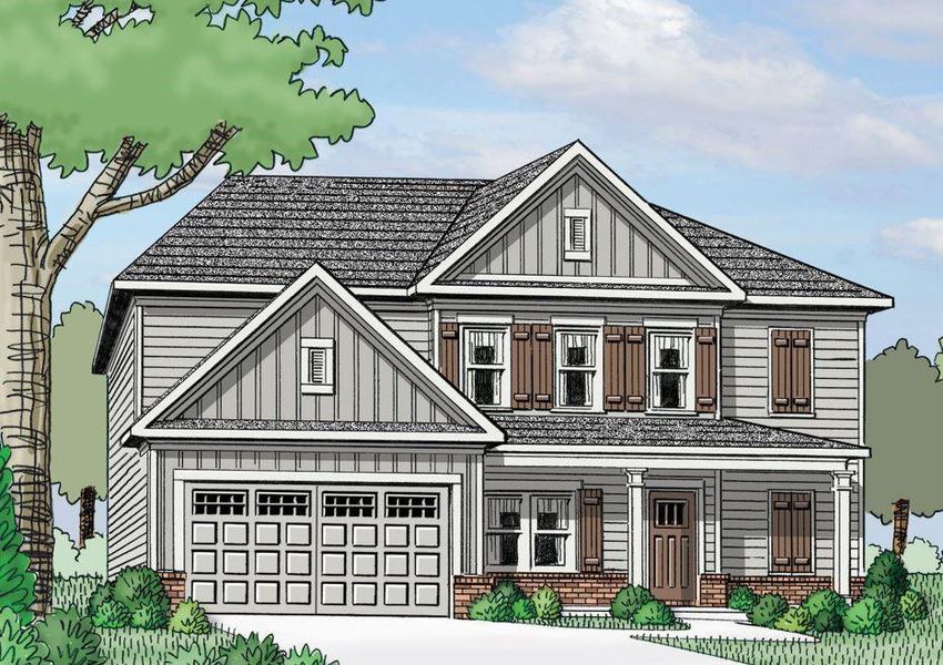 Exterior rendering of this home design in Red Oak Ridge, Loganville, GA (Image 1).