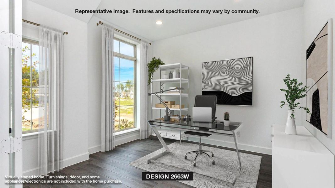 Home office with recessed lighting, plenty of natural light, baseboards, and wood finished floors Home office with recessed lighting, plenty of natural light, baseboards, and wood finished floors