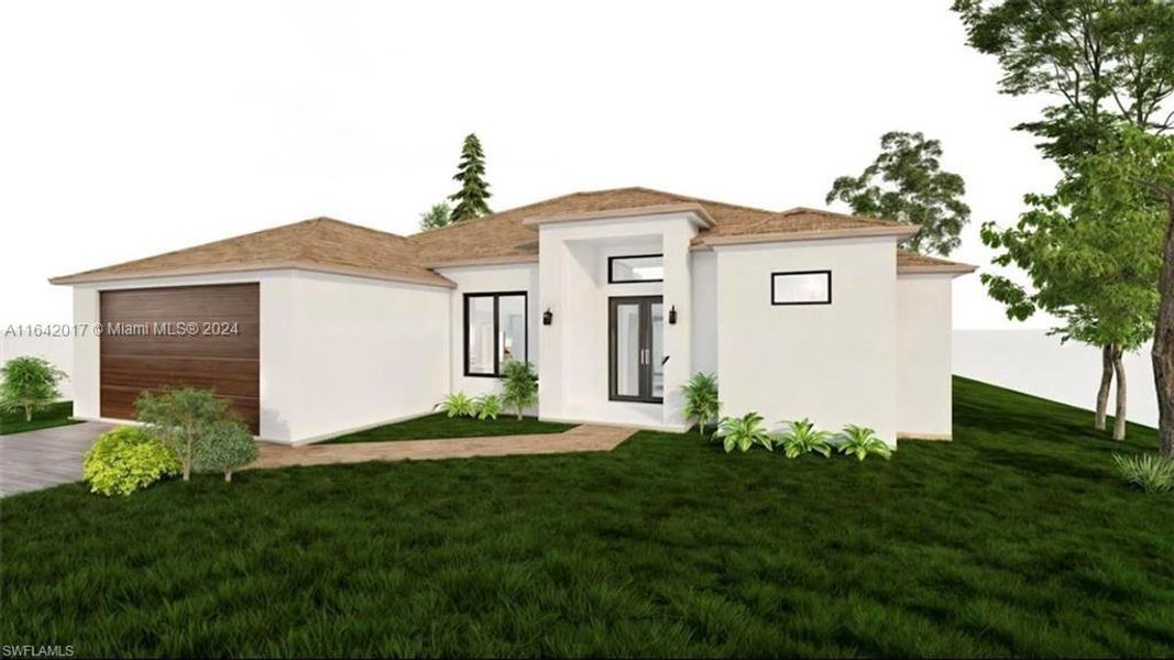 Front exterior of a new home in , Cape Coral, FL, highlighting curb appeal (Image 1). Front exterior of a new home in , Cape Coral, FL, highlighting curb appeal (Image 1).