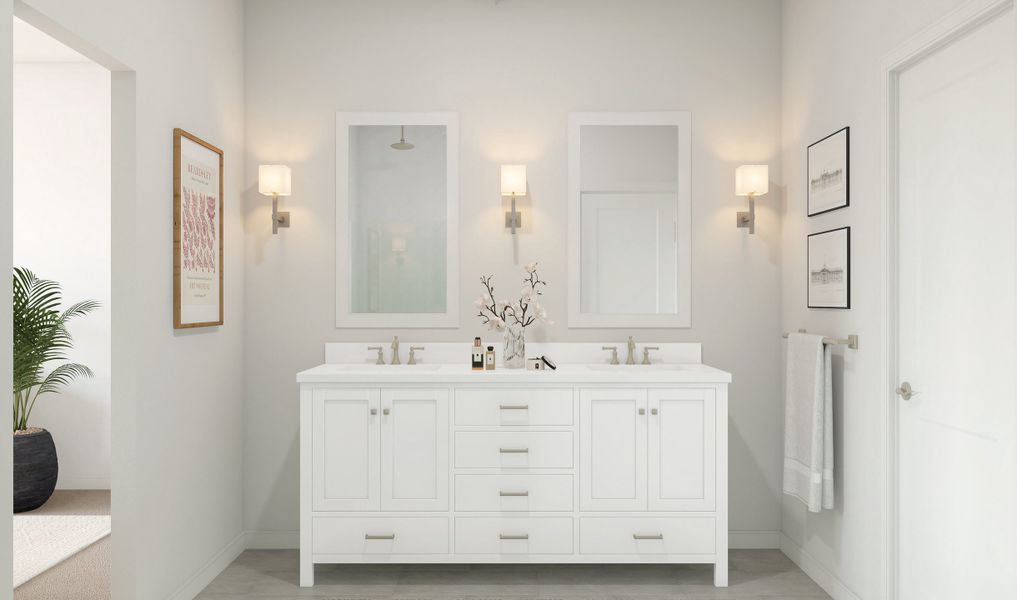 Primary bath with freestanding vanity Primary bath with freestanding vanity