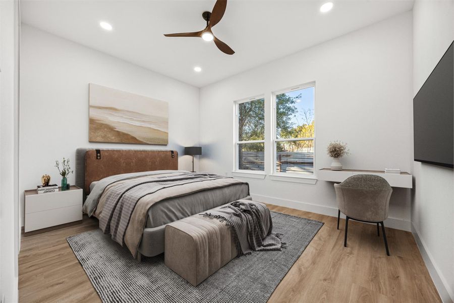 Primary bedroom, virtually staged Primary bedroom, virtually staged