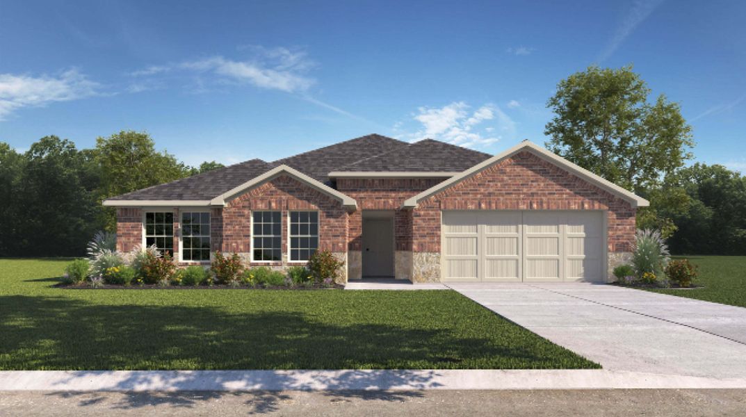 Front exterior of a new home in The Lakes Northwest, Corpus Christi, TX, highlighting curb appeal (Image 1).