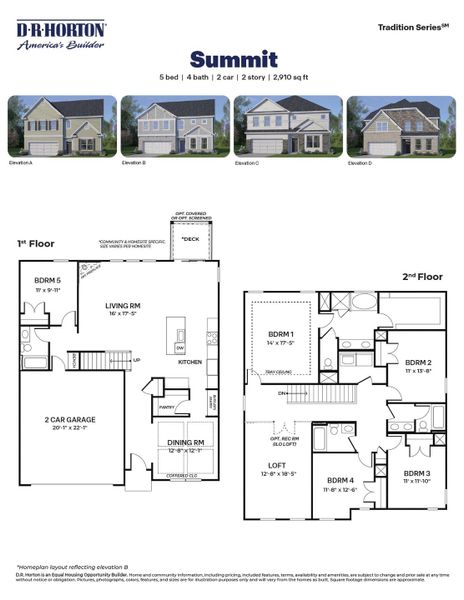 2D floor plan layout for the Summit by D.R. Horton in Kalas Falls, Wake Forest, NC (Image 3).