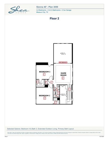 2D floor plan layout of this home in Sienna 40', Missouri City, TX (Image 3).