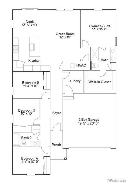 2D floor plan layout of this home in Eastcreek Farm, Thornton, CO (Image 2).