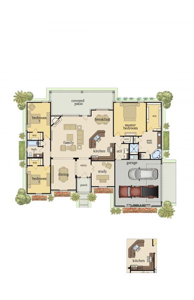 2D floor plan layout for the Nixon With Study by Carothers Executive Homes in Eagle Heights, Salado, TX (Image 1).