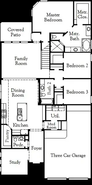 2D floor plan layout of this home in Dominion of Pleasant Valley, Wylie, TX (Image 3).