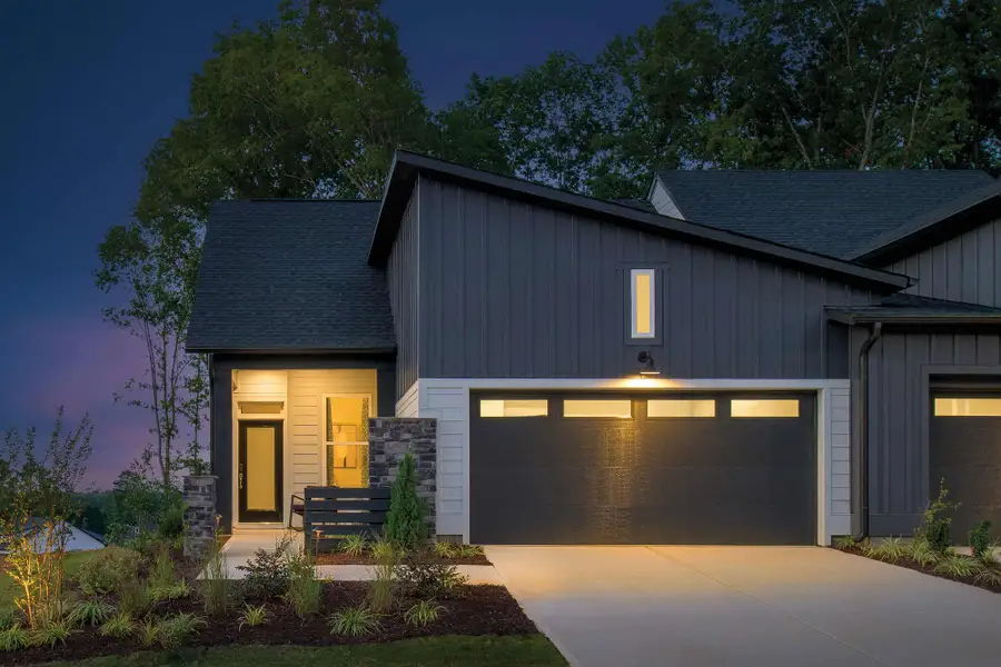 Front exterior of a new home in Encore at Chatham Park – Villa Series, Pittsboro, NC, highlighting curb appeal (Image 2). Front exterior of a new home in Encore at Chatham Park – Villa Series, Pittsboro, NC, highlighting curb appeal (Image 2).