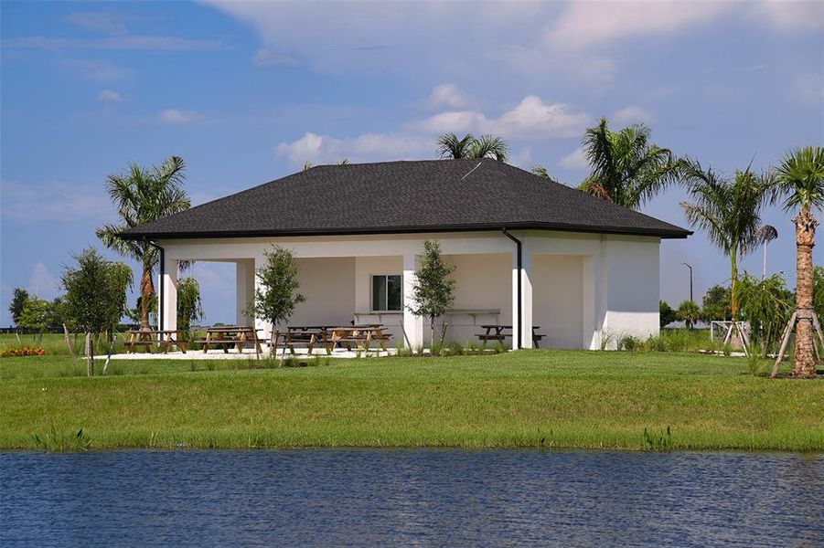 Exterior details and patio area of a home in Cassia at Skye Ranch, Sarasota (Image 22). Exterior details and patio area of a home in Cassia at Skye Ranch, Sarasota (Image 22).
