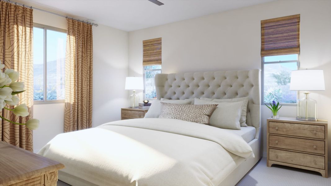 Primary Bedroom Room Virtual Rendering | Daybreak Floorplan | Elara at Moonlight | New Homes in Maricopa, AZ by Landsea Homes