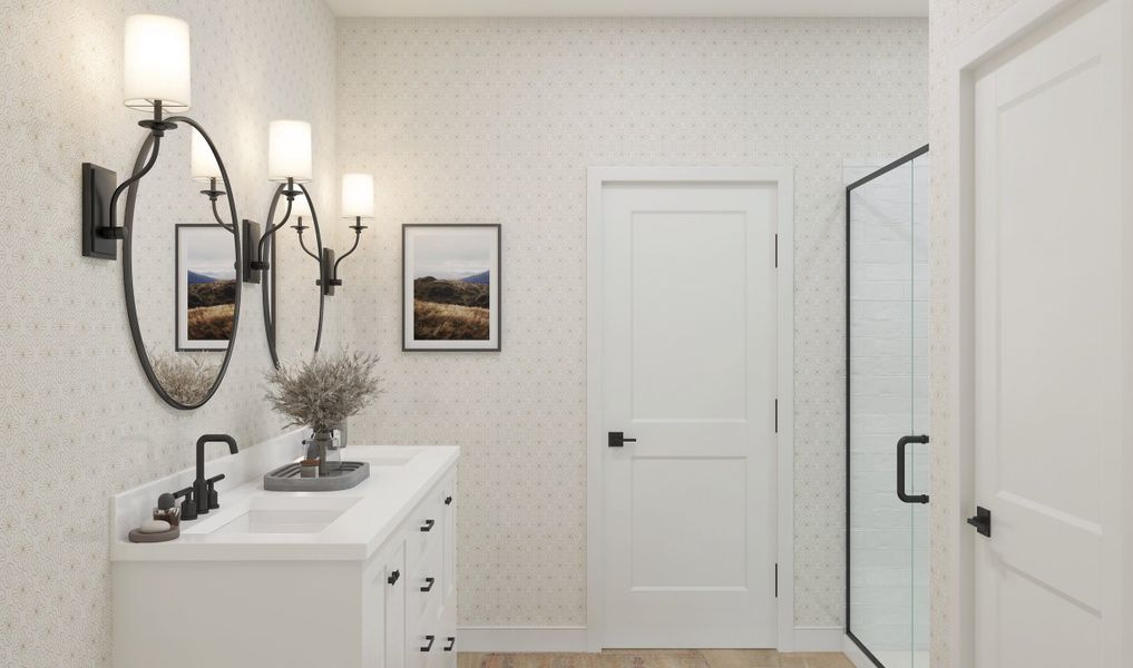 Primary bath with glass shower enclosure Primary bath with glass shower enclosure