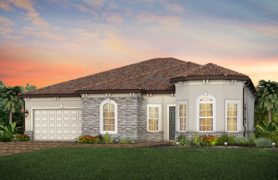 Front exterior of a new home in Avondale at Avenir, Palm Beach Gardens, FL, highlighting curb appeal (Image 22).