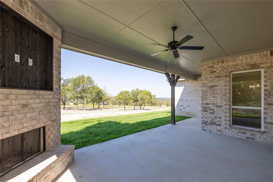 View of patio / terrace featuring ceiling fan