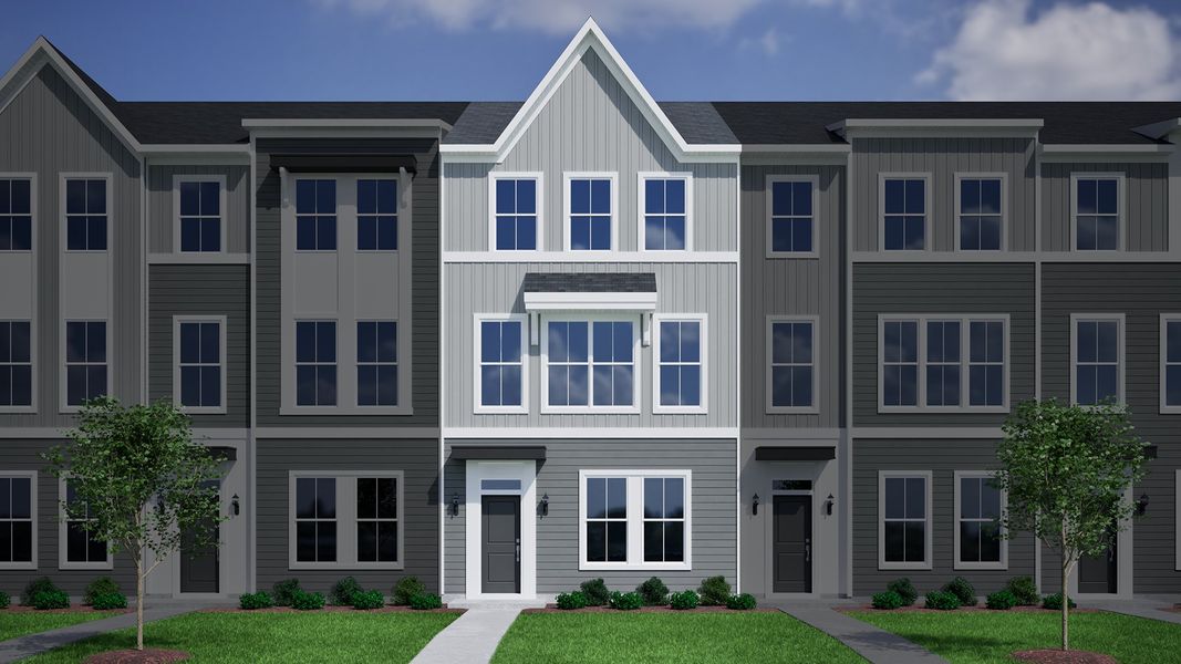 Representative exterior photo of a completed home built from the Daphne 3-Story 2-Car Garage - Vanguard Collection by Mungo Homes in Avenue One, Castle Hayne, NC (Image 20). Representative exterior photo of a completed home built from the Daphne 3-Story 2-Car Garage - Vanguard Collection by Mungo Homes in Avenue One, Castle Hayne, NC (Image 20).