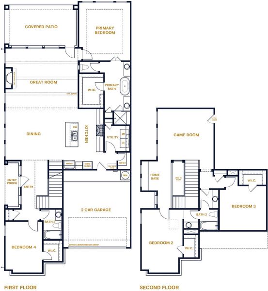 2D floor plan layout for the Roussillon by Sitterle Homes in Parmer Ranch Cottages, Georgetown, TX (Image 3).