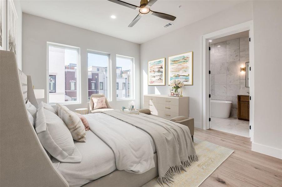 Virtually staged primary bedroom