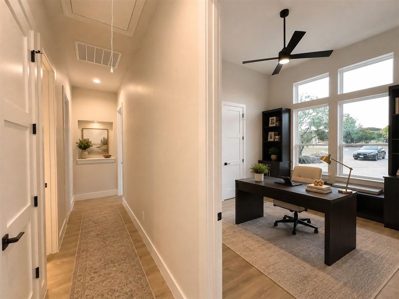 Hallway view of office . Virtual staging of office Hallway view of office . Virtual staging of office