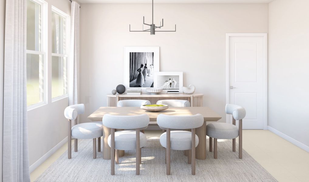 Dining area with chandelier