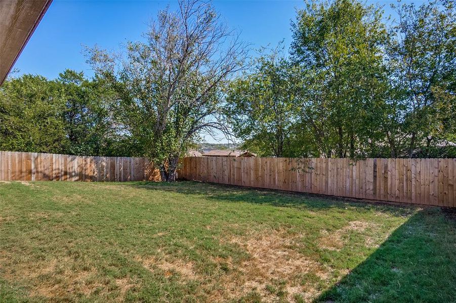 View of fenced backyard
