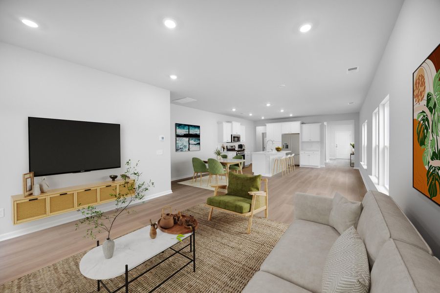 Furnished interior view inside a new home in Horizons at Carnes Crossroads | 55+: Cottage Collection, Summerville (Image 8). Furnished interior view inside a new home in Horizons at Carnes Crossroads | 55+: Cottage Collection, Summerville (Image 8).