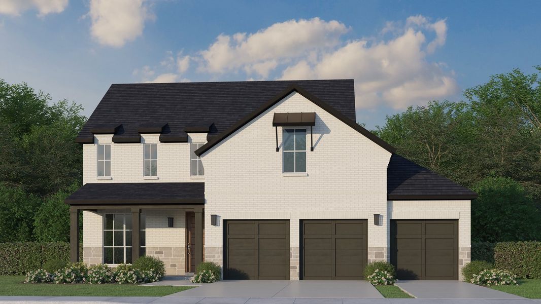 Plan 1542 Elevation C with Stone 3 Car Garage Plan 1542 Elevation C with Stone 3 Car Garage