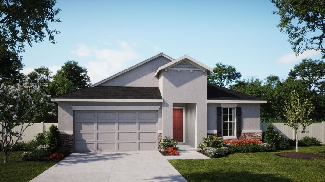 Front exterior of a new home in St. Johns Preserve, Palm Bay, FL, highlighting curb appeal (Image 4).