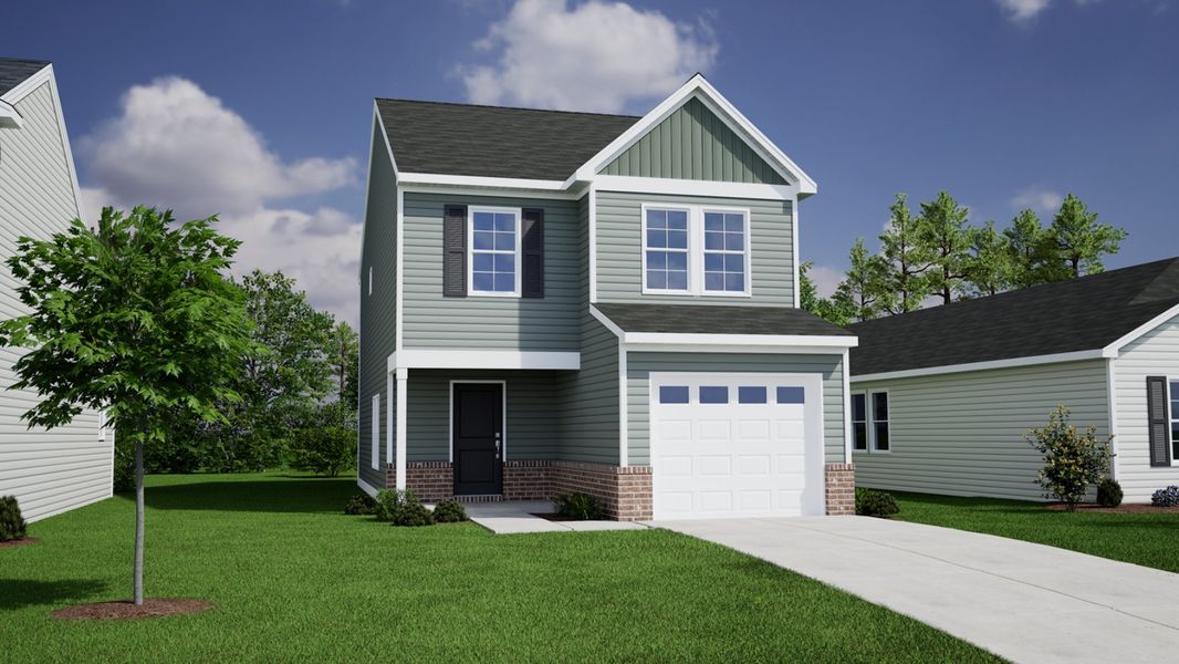 Front exterior of a new home in Pinecrest, West Columbia, SC, highlighting curb appeal (Image 1). Front exterior of a new home in Pinecrest, West Columbia, SC, highlighting curb appeal (Image 1).