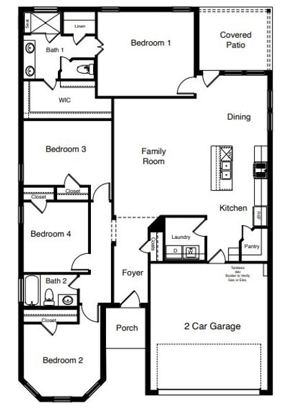 2D floor plan layout for the Portales by D.R. Horton in Abbey Glen, Lubbock, TX (Image 1).