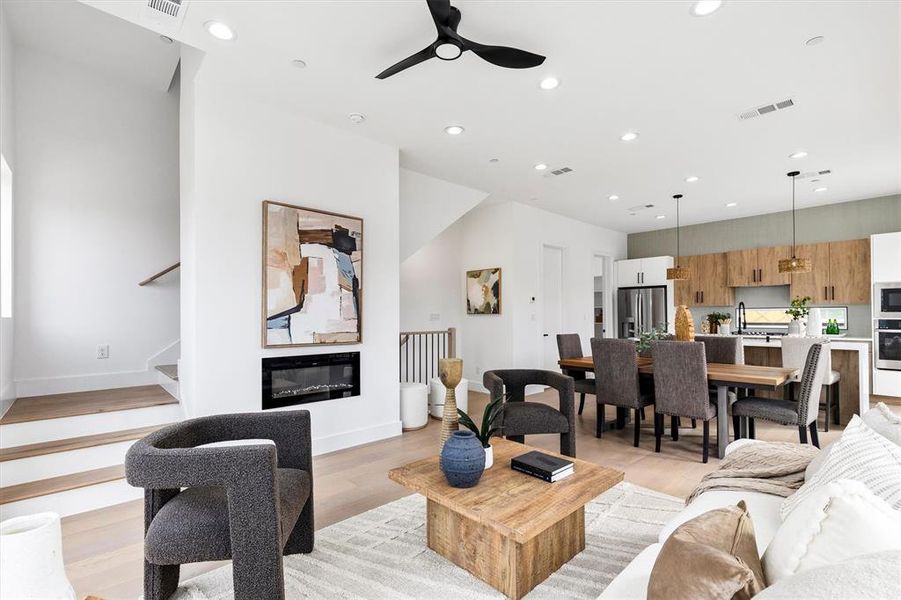 Living Room Anchored by Fireplace!