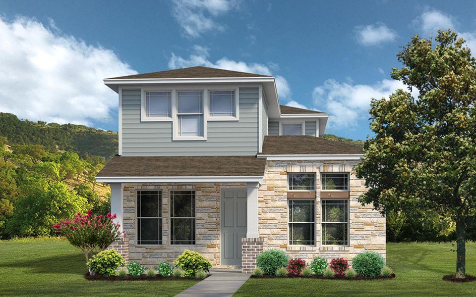 Front exterior of a new home in Urban Homes at Easton Park, Austin, TX, highlighting curb appeal (Image 2). Front exterior of a new home in Urban Homes at Easton Park, Austin, TX, highlighting curb appeal (Image 2).
