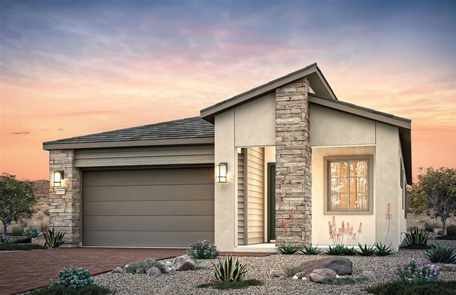 Representative exterior photo of a completed home built from the Solitude by Pulte Homes in Regent Hills - Meadow Series, Buckeye, AZ (Image 13). Representative exterior photo of a completed home built from the Solitude by Pulte Homes in Regent Hills - Meadow Series, Buckeye, AZ (Image 13).