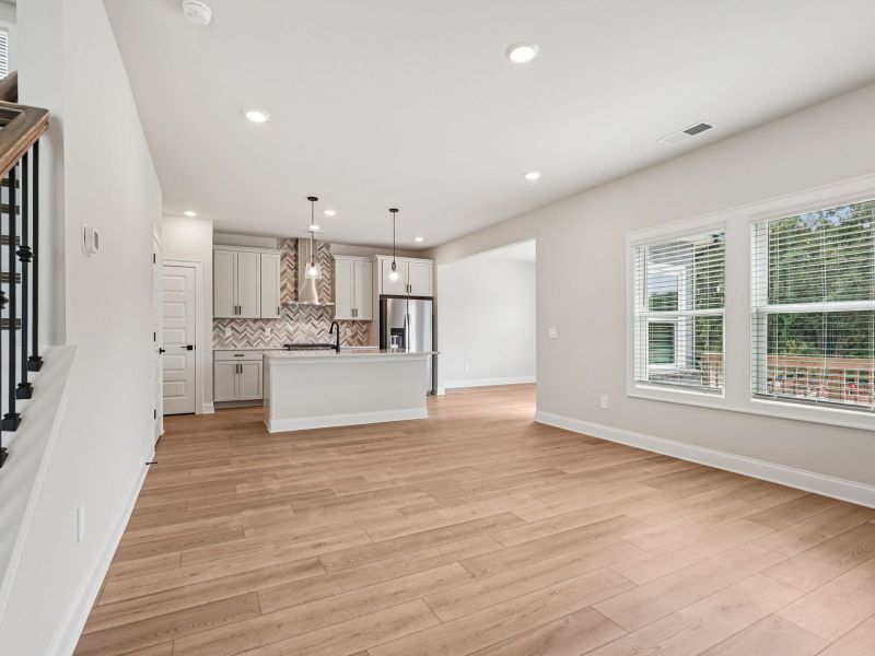 The Dallas Basement floorplan with the Modern Rustic Harbor interior package.