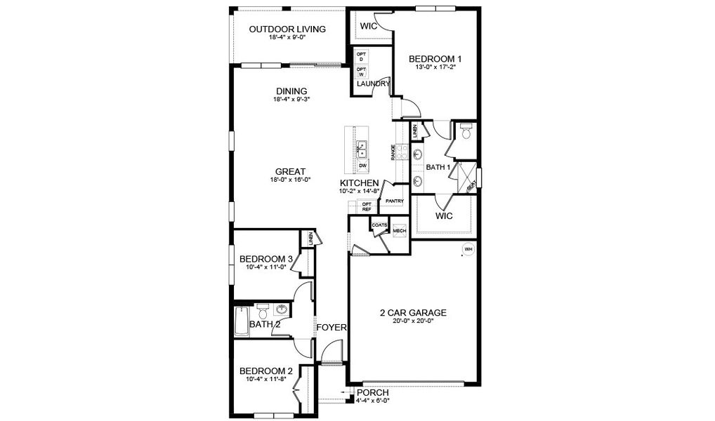 2D floor plan layout for the Clifton by D.R. Horton in Coral Bay - Express & Tradition, North Fort Myers, FL (Image 3).