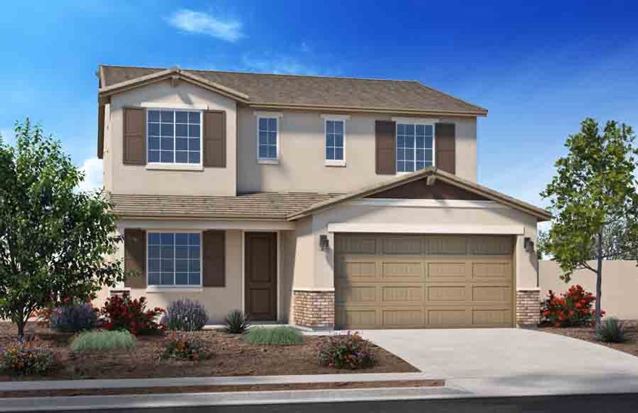 Representative exterior photo of a completed home built from the 2609 by Homes by Towne in Ryder Ranch, Surprise, AZ (Image 2). Representative exterior photo of a completed home built from the 2609 by Homes by Towne in Ryder Ranch, Surprise, AZ (Image 2).