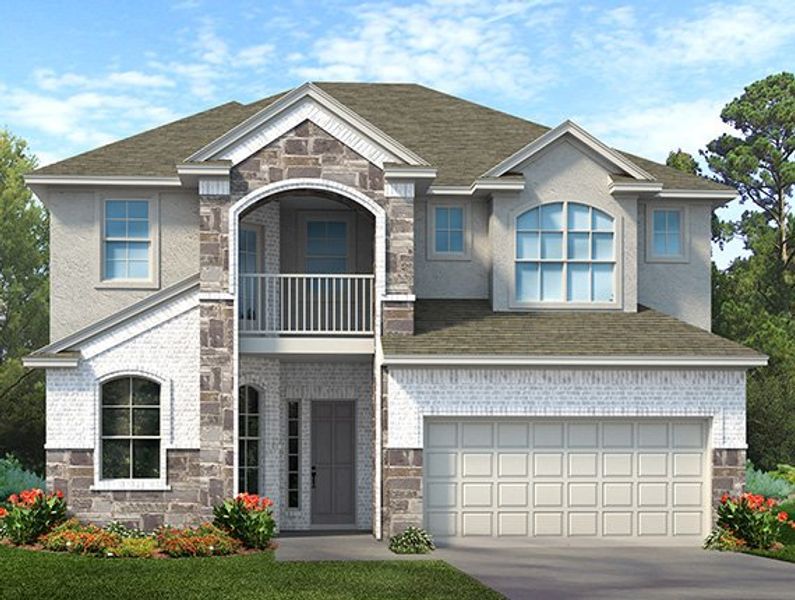 Front exterior of a new home in The Trails, New Caney, TX, highlighting curb appeal (Image 26).